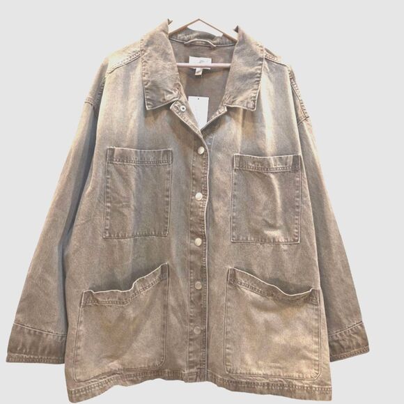 NWT Universal Thread Women's Barrel Chore Denim Jacket Green Silver Snaps 4X - Picture 3 of 11